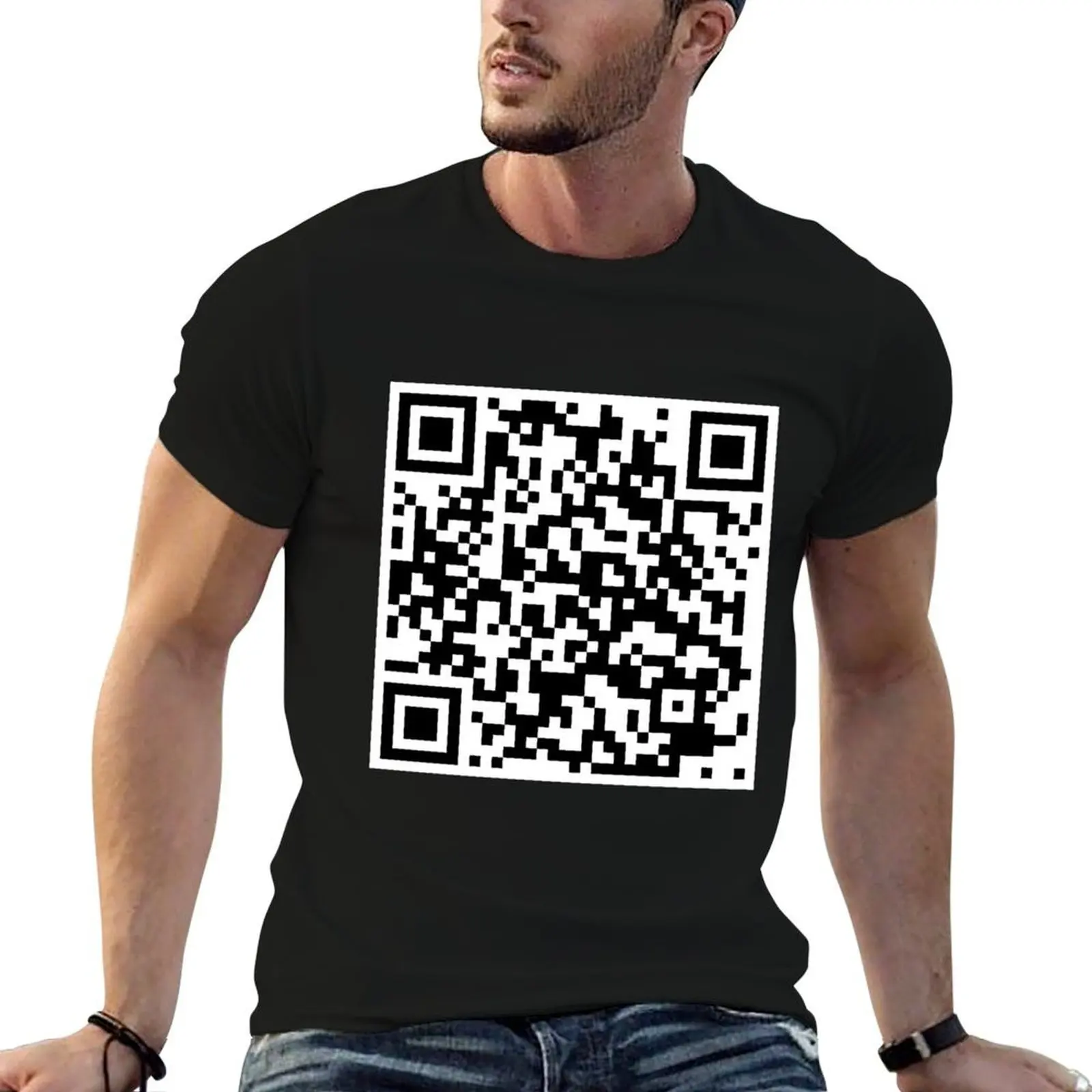 Rick Astley - Never Gonna Give You Up QR Code T-Shirt Novelty Graphic Tee Shirt