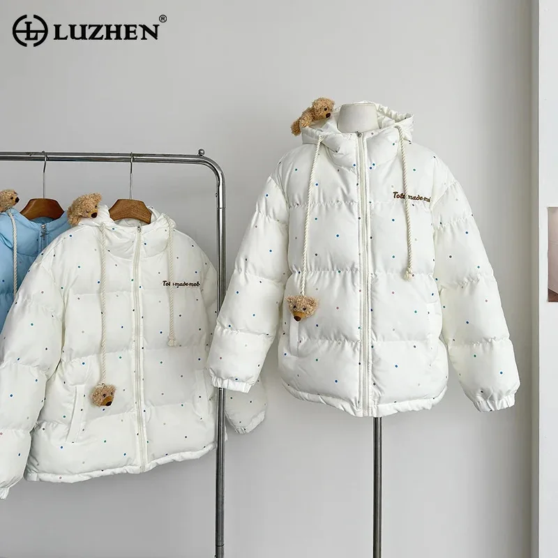 LUZHEN Original Sweet Style Three-dimensional Drawstring Design Hooded Bread Parka Women 2024 Winter Thicken Padded Coat AA2884