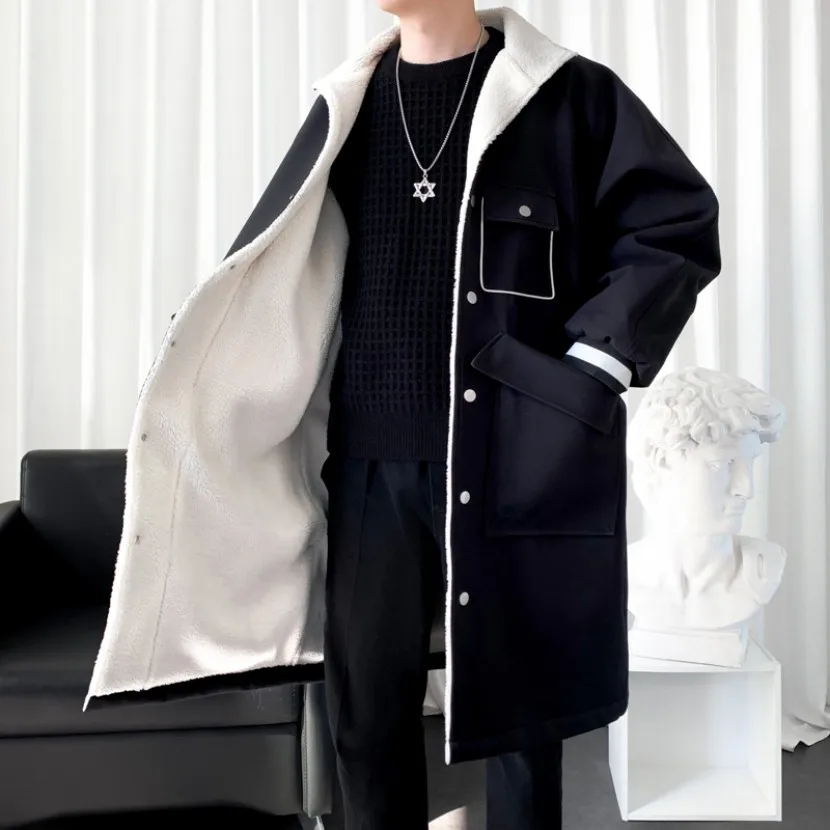 

Мужская утепленная зимняя куртка средней длины на флисовой подкладке, из овечьего вельвета, ветрозащитная, осенне-зимняя, больших размеров, для отдыха