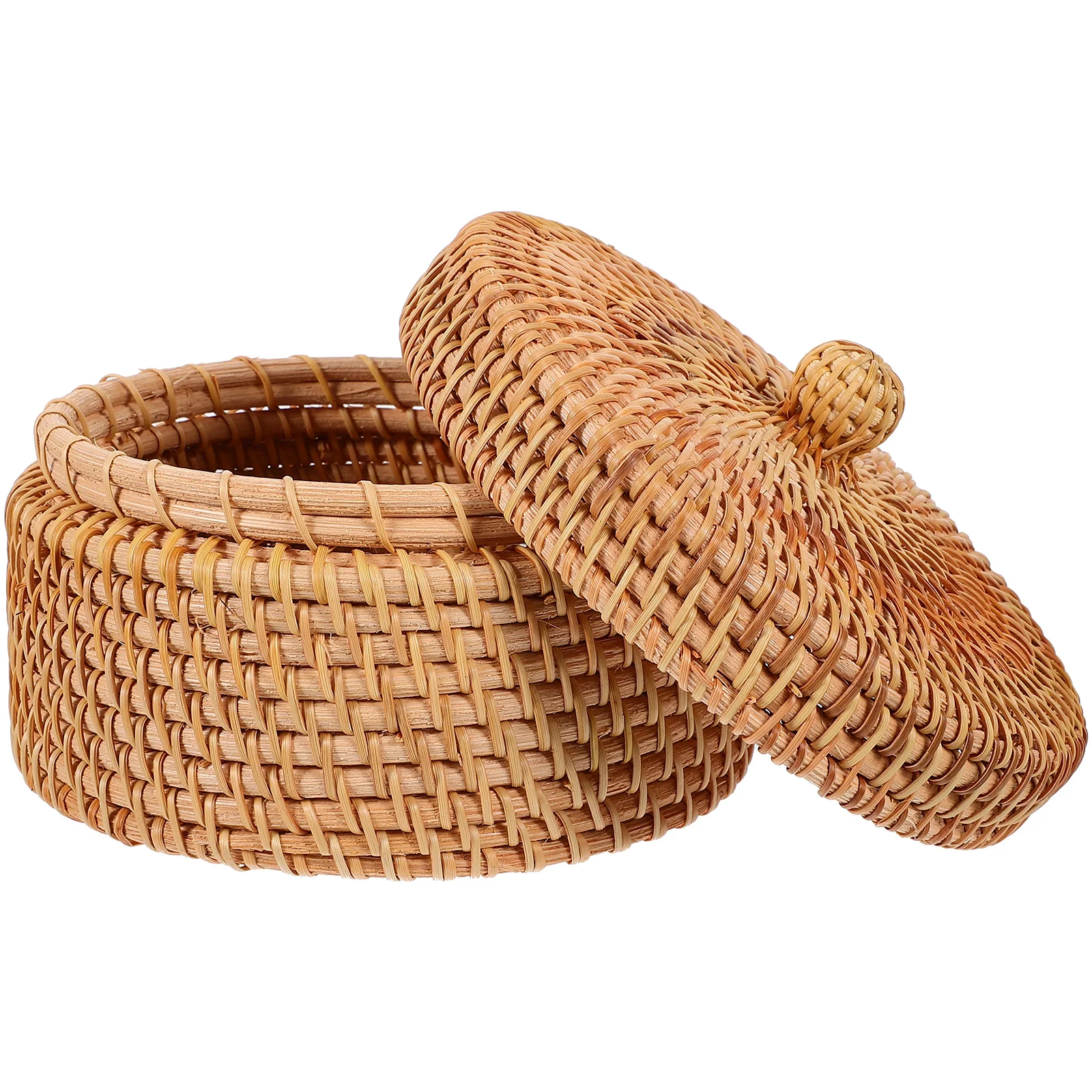 

Storage Basket Woven Rattan with Lid Multi-Purpose Container for Home Office Bedroom Decorative Use Sundries Storage Box