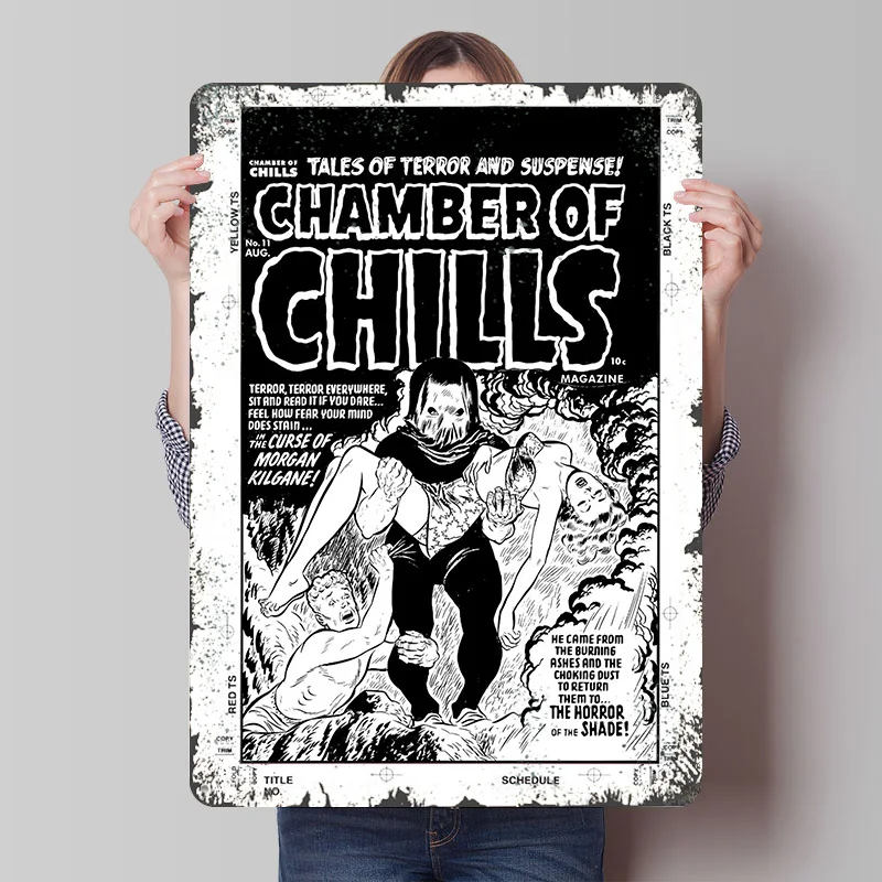 CHAMBER OF CHILLS 11 Printed Poster Customized Wall Art Retro Vintage Metal Tin Signs for Desk Decor Bedroom Decoration Room