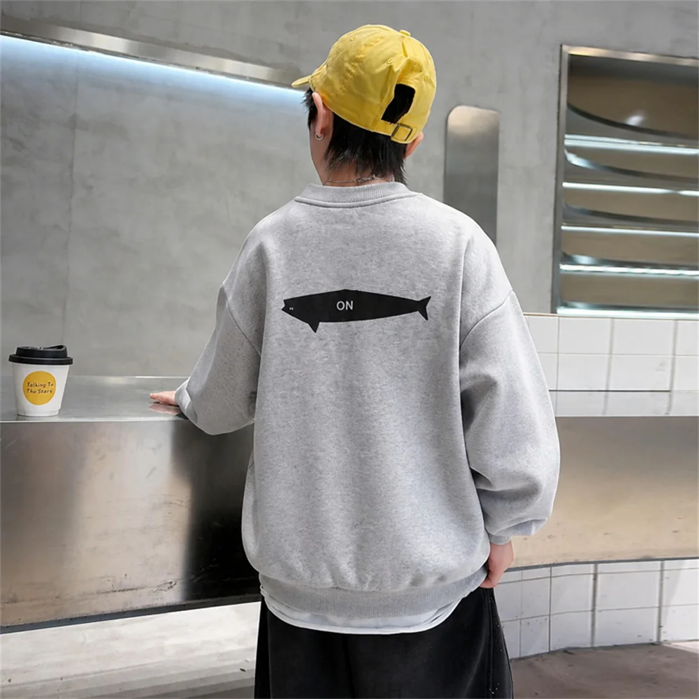 Brief Style Children Solid Color Loose Sweatshirt for Tweens Boy Casual Autumn Outfit School Kids Fashion Hoodie Tshirt 5-14 Y