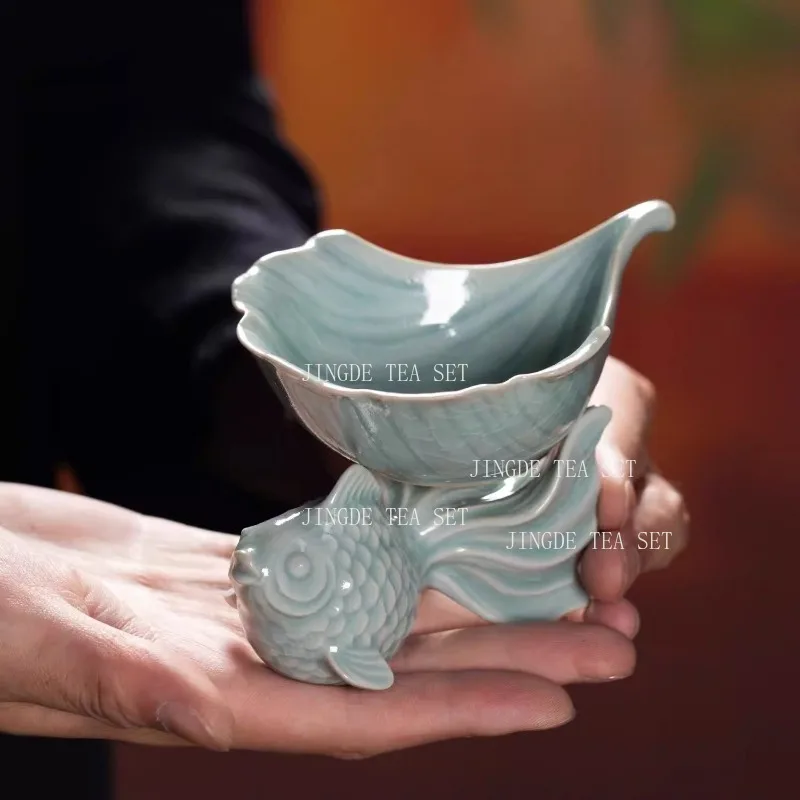 Goldfish Ru Kiln Tea Leakage Kungfu Teaset Desktop Teapet Ornament Household Tea Filter Tea Ceremony Accessories Teaware