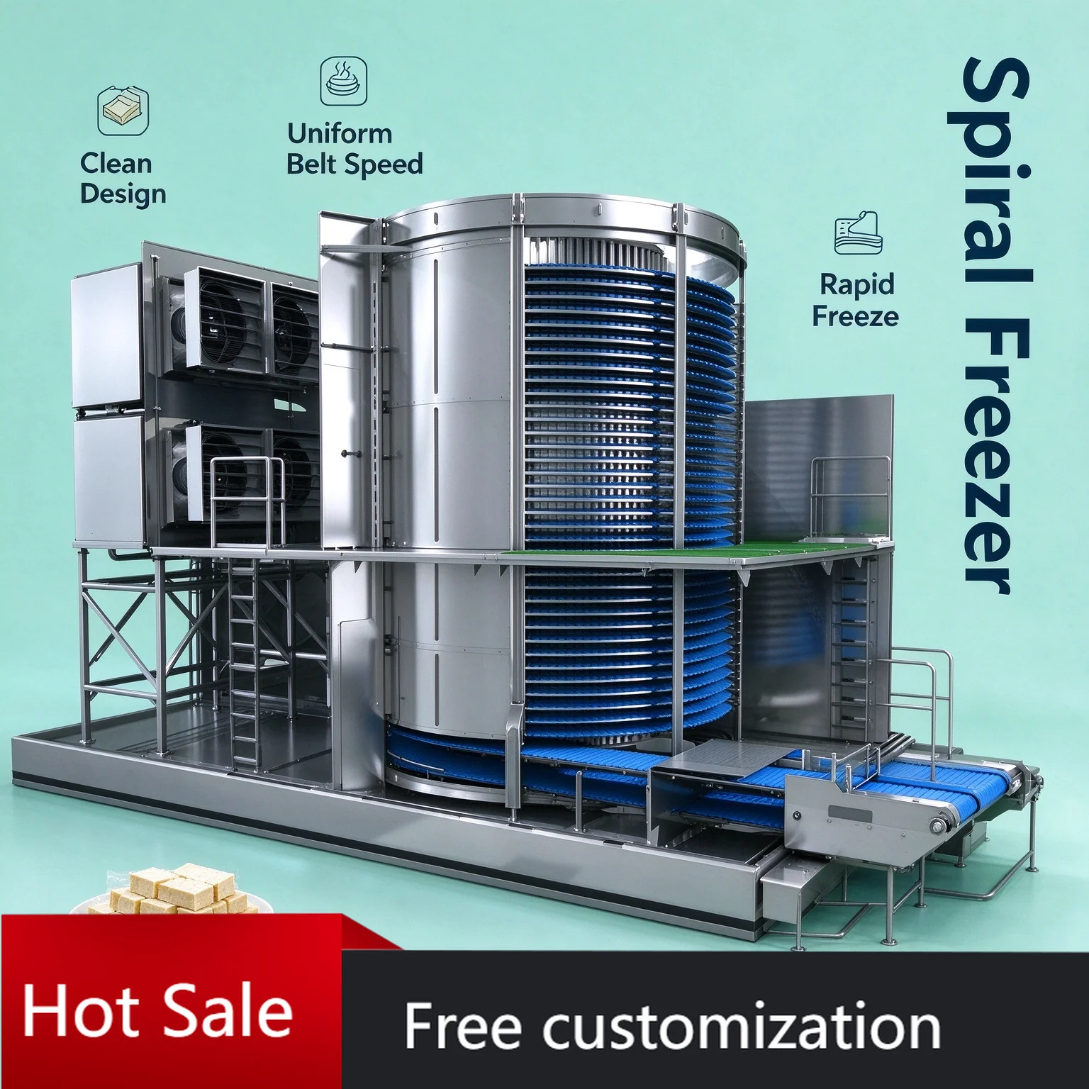 FL Spiral Freezer Industrial Conveyor Quick Freezer IQF CE Certified for Seafood Fish Shrimp Production Customized