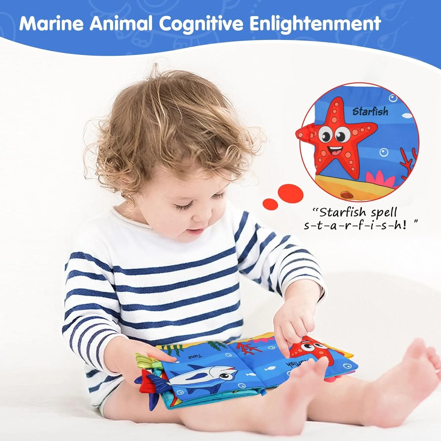 Livros macios para bebês, livro de pano crinkle, caudas de animais marinhos para bebês, desenvolvimento inicial, carrinho interativo, brinquedos macios