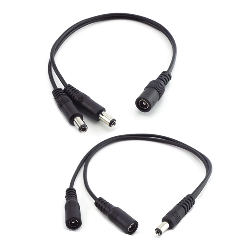 5.5mm*2.1mm 1 Female To 2 Male Connector Male To Female Plug DC Power Splitter Cable CCTV LED Strip Light Power Supply Adapter