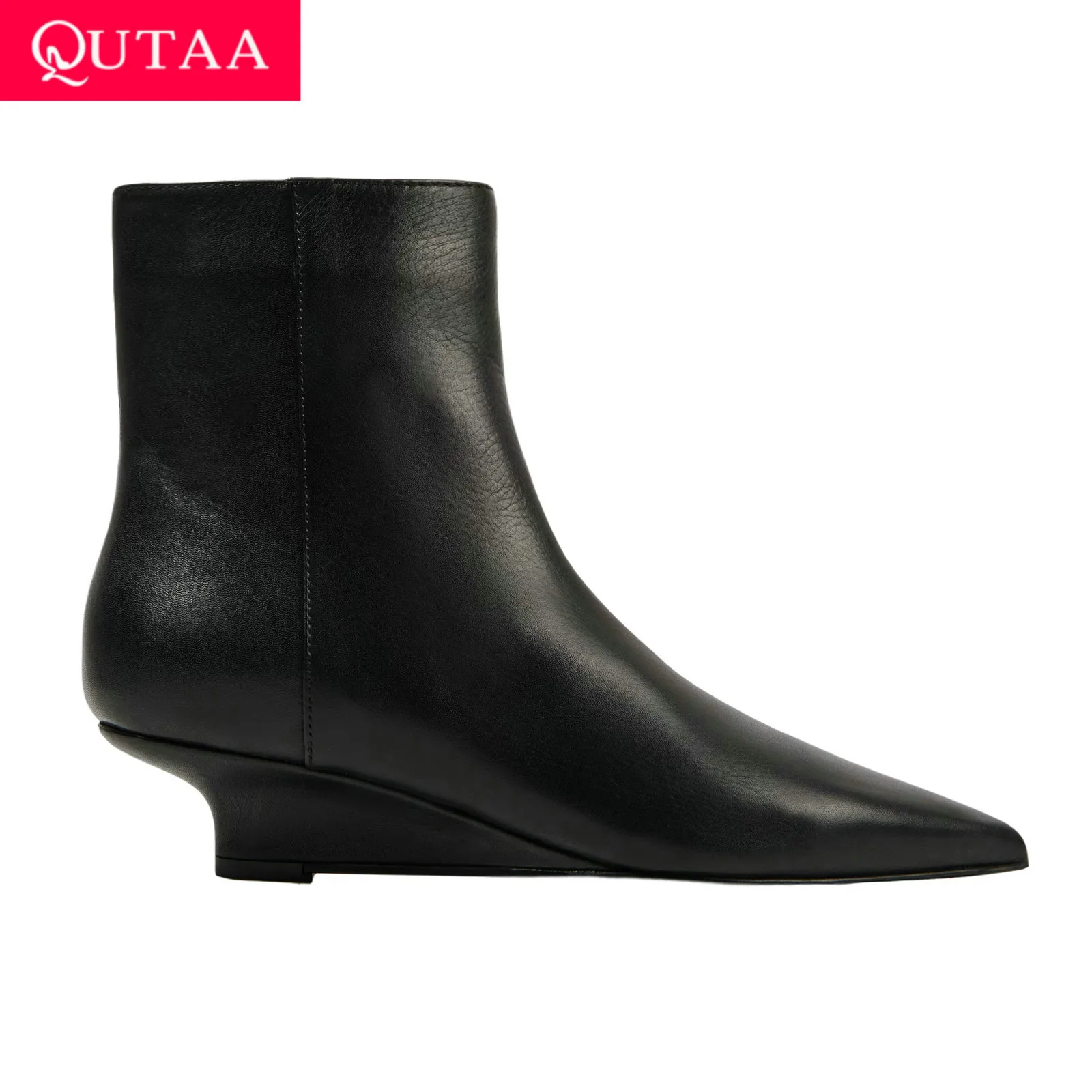 Genuine Leather Women's Wedge Ankle Boots - Sizes 34-42