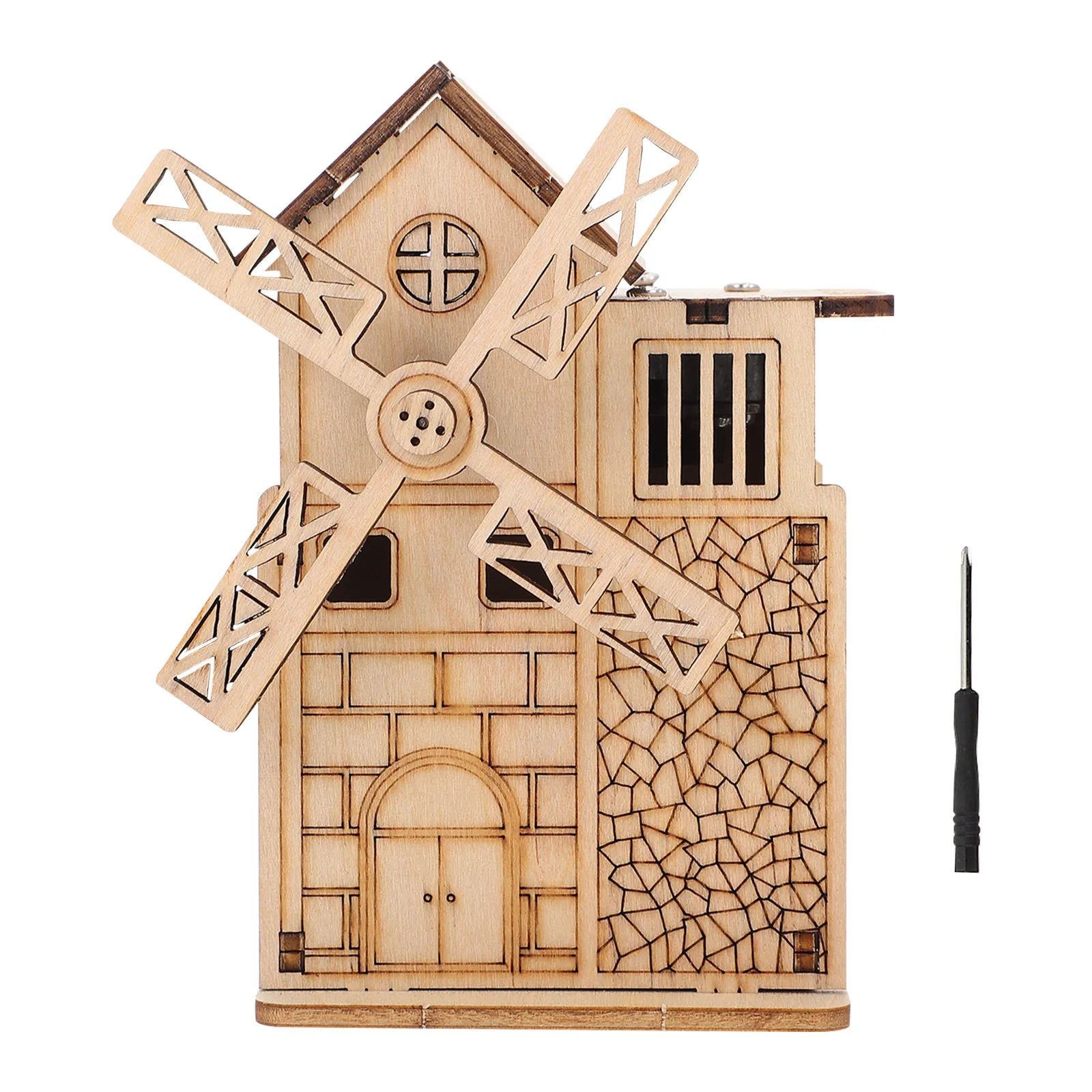 

1Set Wooden Puzzle Plaything Kids Windmill Music Box Eco-Friendly Durable Three-Dimensional Cutting Technology Smooth Assembly