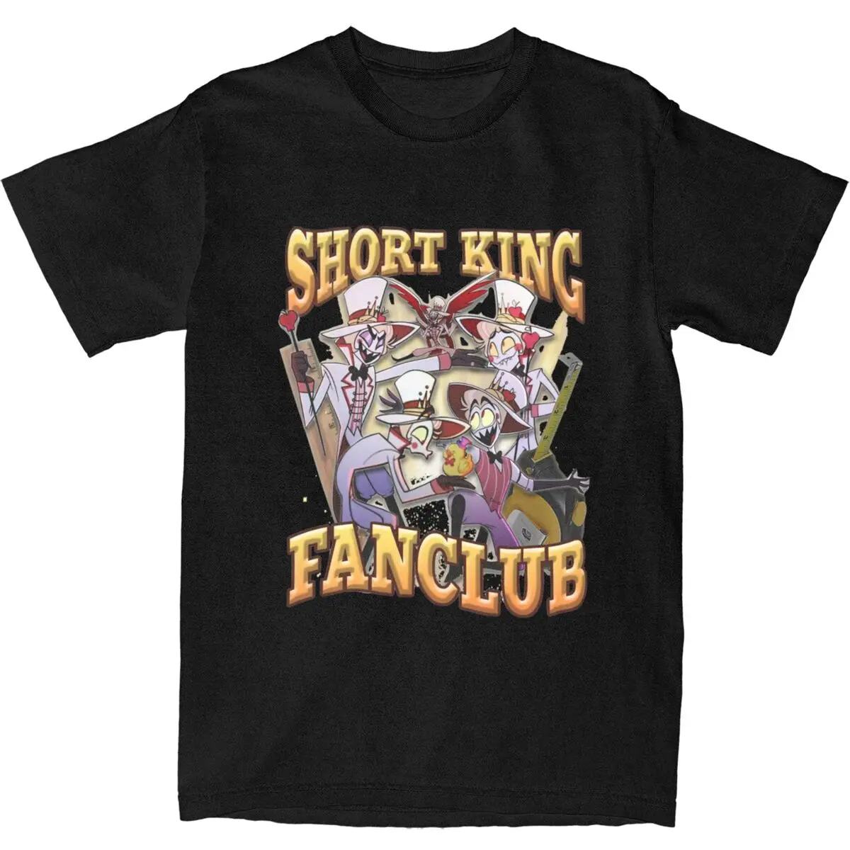 Lucifer Short King Fanclub T-Shirt Men Hazbins Hotels Awesome Cotton T-Shirts Beach Hip Hop Tees Casual Oversized Clothing