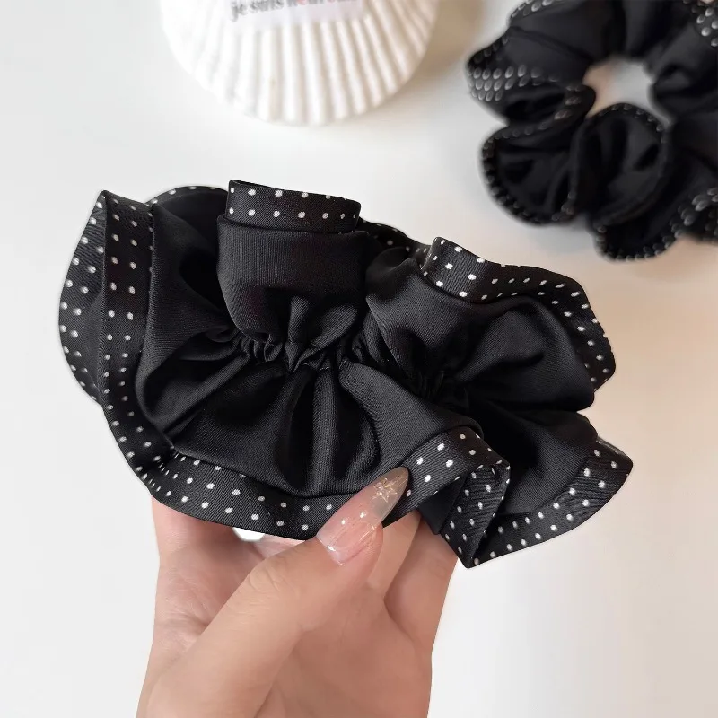 Korean Style Polka Dot Ruffle Scrunchie Double‑Layer Hair Tie Elegant Ponytail Bun Hair Accessory for Women Girls