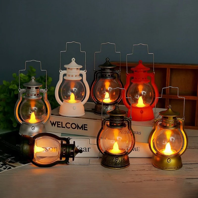 1PC Retro Oil Lamp Halloween Decorative Led Small Home Party Lantern.