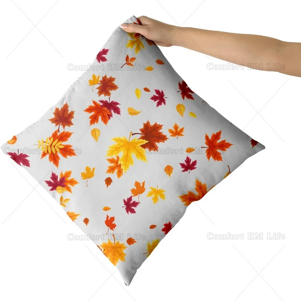 Fallen Leaves Pillow Covers Set of 2 Fall Maple Leaf Throw Pillowcases Autumn Thanksgiving Orange Yellow Colored Floral Decor