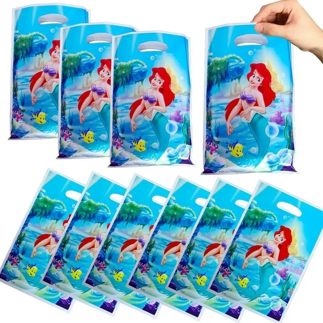 Mermaid Cartoon Plastic Gift Bag for Children, Birthday Party, Ocean Theme, Party Supplies, Decorações, Girl, Return, Goody