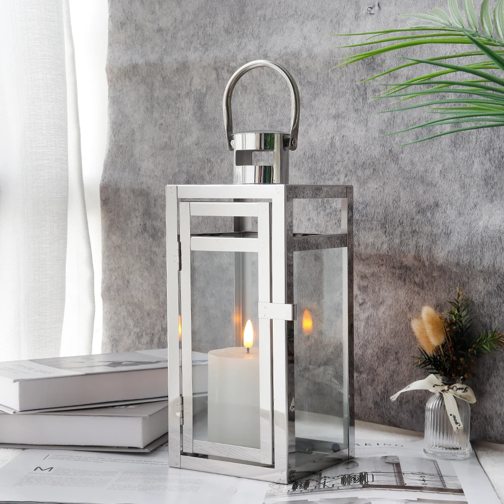 

Sliver Stainless Steel Candle Holder Lantern Hanging Lantern Candlestick Light for Indoor Outdoor Wedding Centerpiece Home Decor