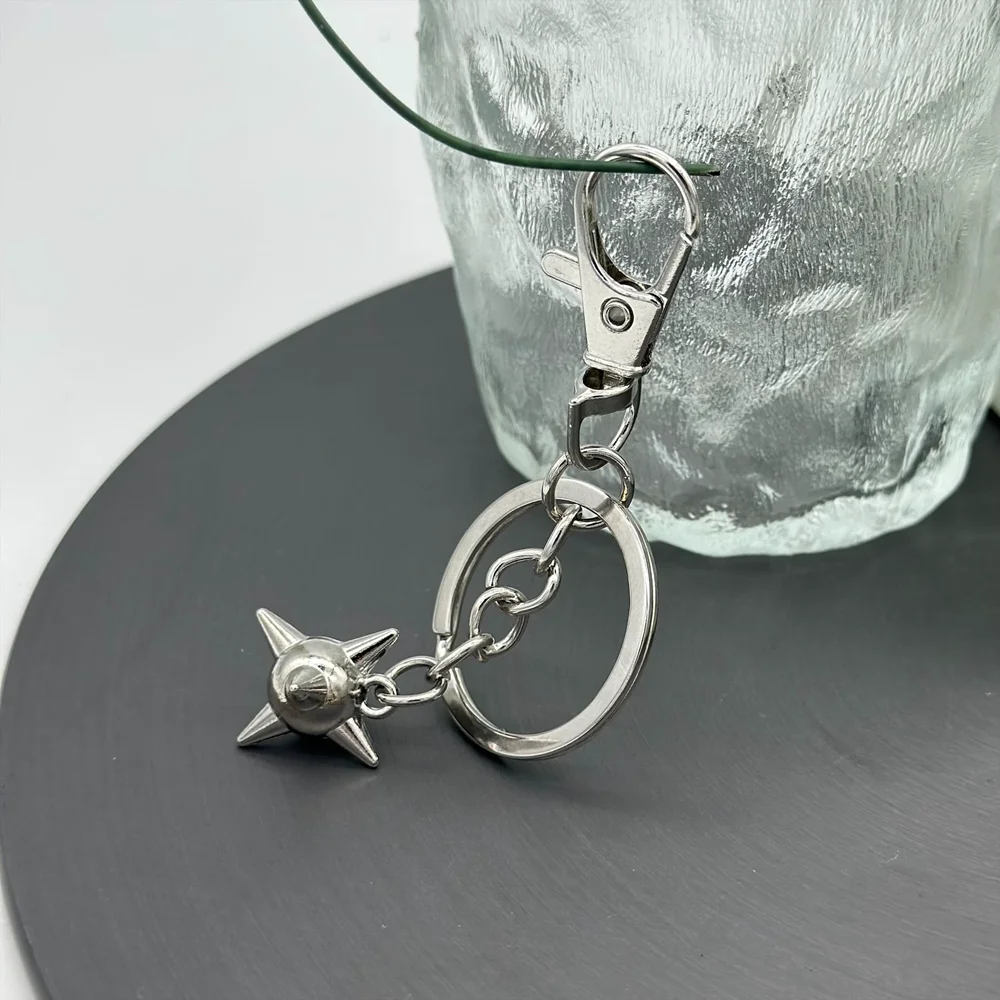 Gothic Fashion Spiky Ball Charm Keychain Silver Plated Morning Star Pendant Key Ring Mace Shaped Car Key Ring Bag Hanging Decor