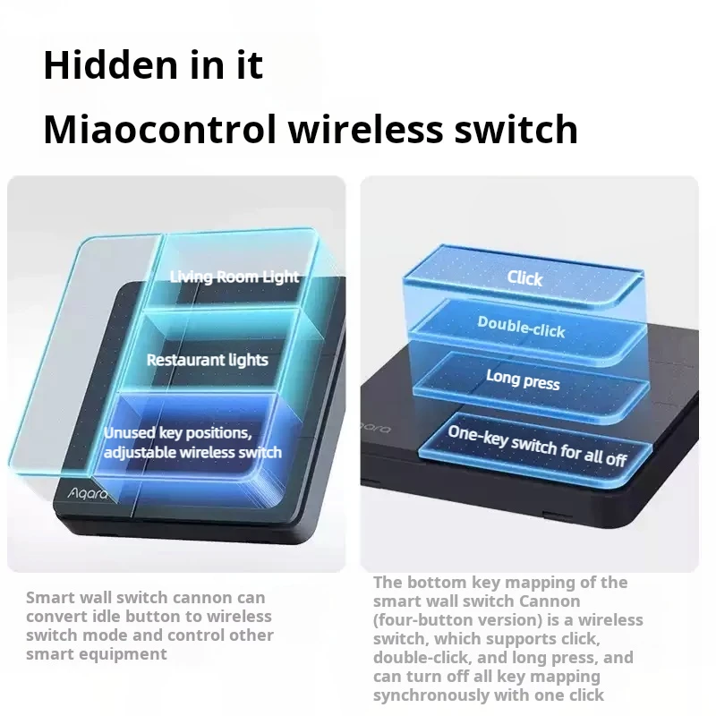 Aqara Smart Wall Switch Z1 More Control Zigbee 3.0 متوافق مع تصميم سلك حي/محايد فردي يعمل مع تطبيق Mi home HomeKit