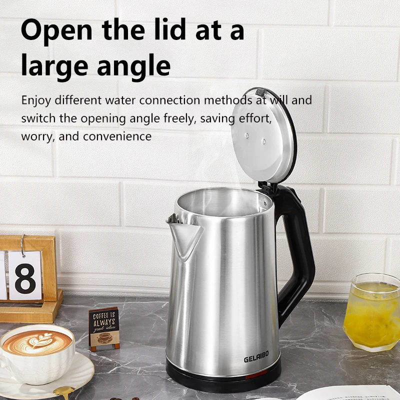 غلاية كهربائية GELAIBO، غلاية سرعة، غلاية كهربائية من الفولاذ المقاوم للصدأ، إيقاف تشغيل أوتوماتيكي منزلي، غلاية بزر واحد، كهربائي