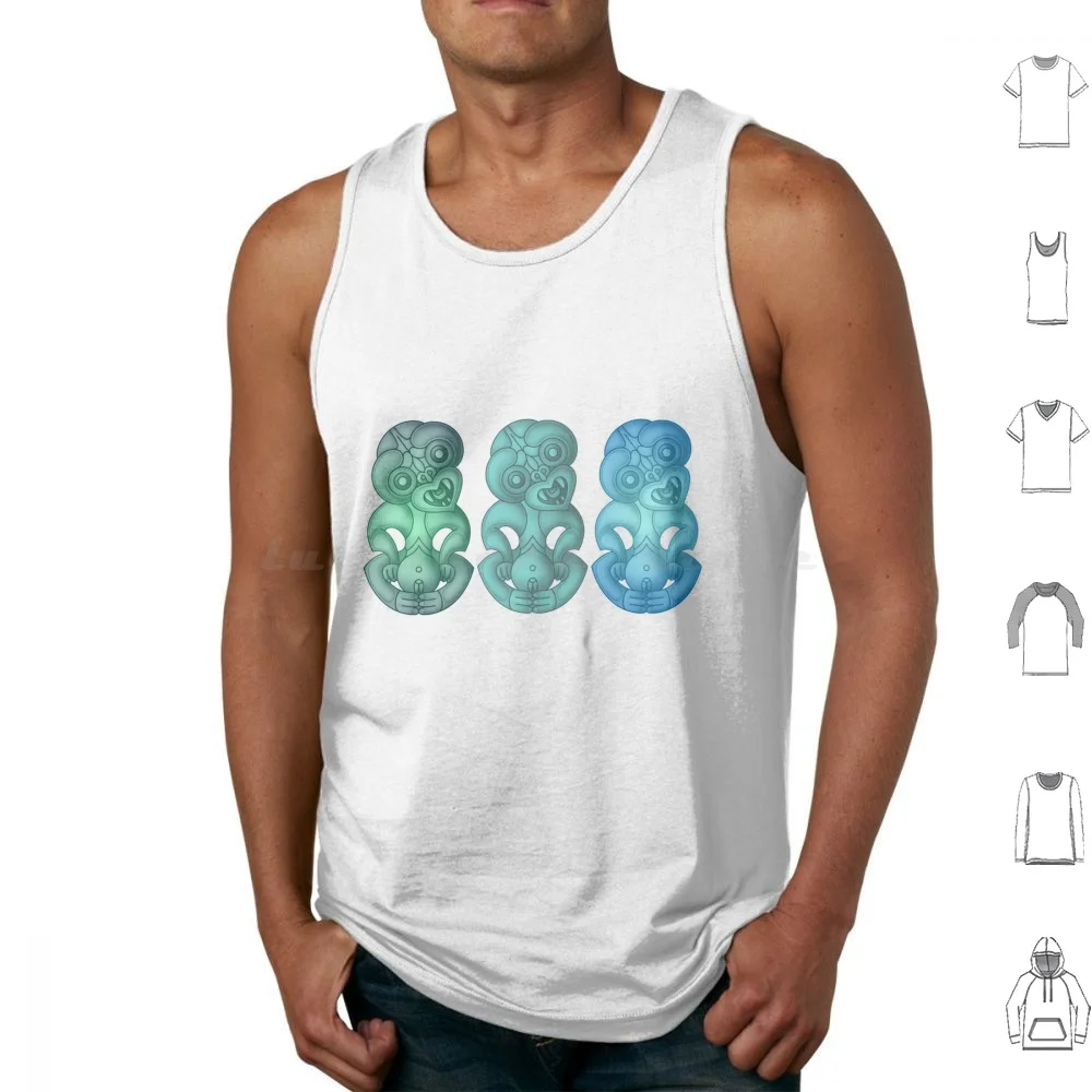 Green And Blue Maori Hei Tiki Tank Tops Vest Sleeveless Maori New Zealand Nz Kiwi Aotearoa Kia Ora Kiwi Bird Fern Nz Culture