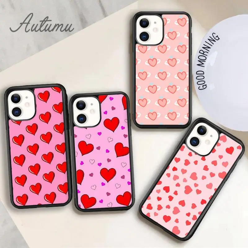 Valentine Day hearts pattern Phone Case for iPhone 15 16 SE2020 11 12 13 14 Pro Max mini 6 7 8 Plus coque Fundas Shell