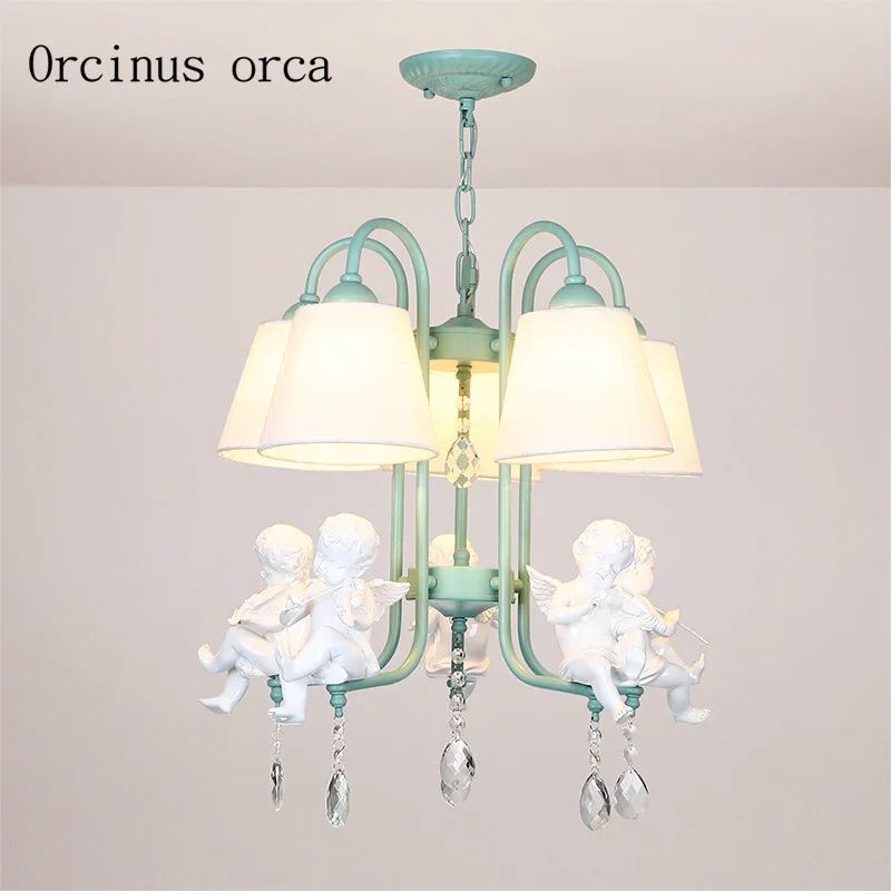 Mediterranean Mini angel chandelier living  bedroom restaurant children's room lights Nordic cartoon simple LED chandelier