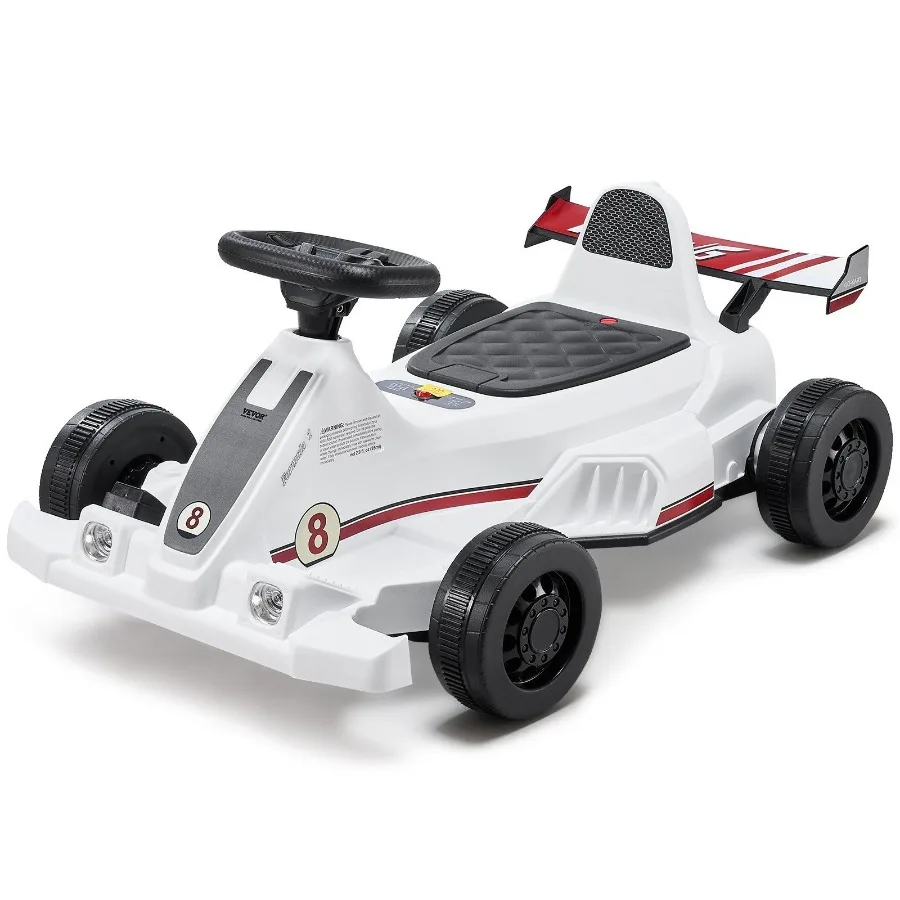 Go Kart Elettrico per Bambini dai 2 Anni in Su, Bianco, Giocattolo da Corsa Portatile per Esterni con Batteria 6V 4.5Ah, Motore 20000 RPM, Velocità Costante 2 MPH, Luci LED