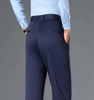 Fashion Men's Plus Size Fit Business Casual Pants Big Tall Classic Dress Pants Elasticity Casual Straight Leg Daily Trousers 5