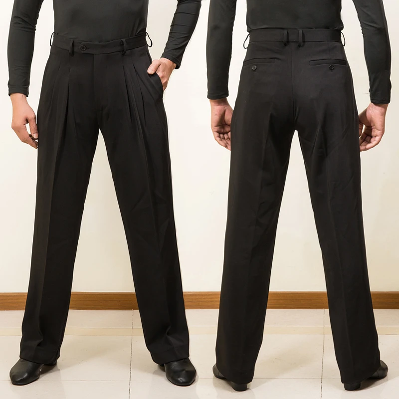 Pantalones de baile latino negros para hombres, ropa de práctica de baile de salón, traje de baile de vals, Tango, Salsa, pantalones de competición