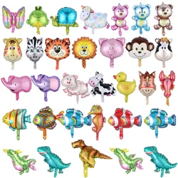 10Pcs Mini Cartoon Animal Balloons Lion Tiger Giraffe Safari Jungle Animals Foil Balloons Baby Shower Birthday Party Decorations