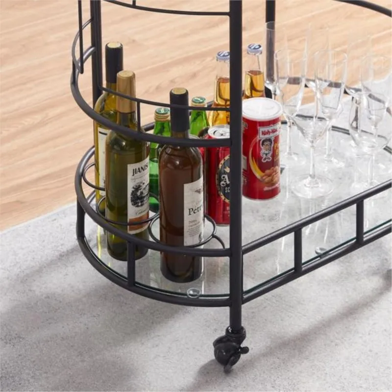 ZK30 Black Iron Frame Baking Paint Mobile glass dining cart easy to clean Scandinavian Style Simple Shelf