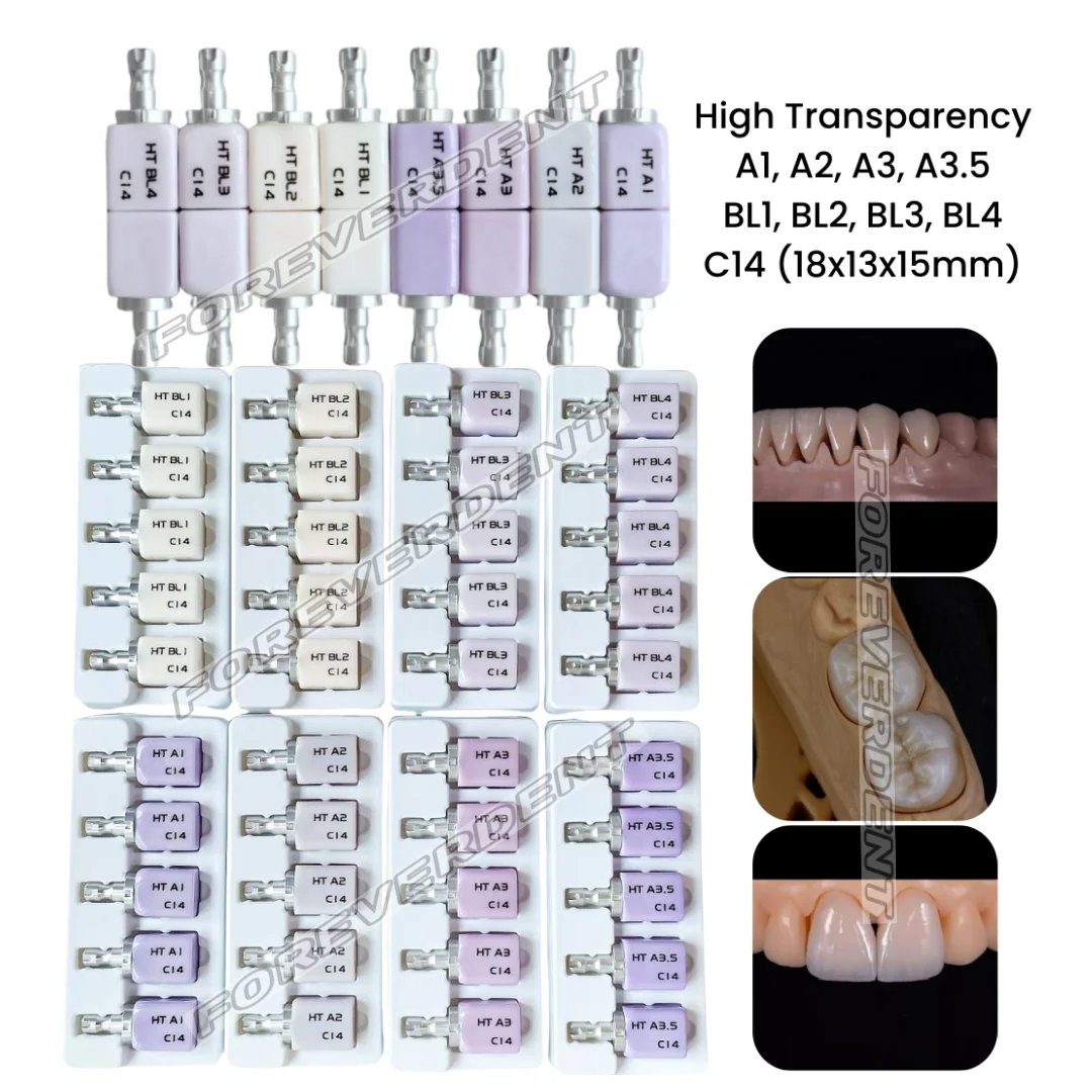 

5pcs LT/HT Dental C14 Glass Ceramic Lithium Dislicate Blocks CEREC CAD CAM Block Dentist Veneer Crown Materials