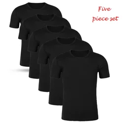 5 Piece Set Mens T-Shirt Tracksuit Summer Casual Quick-Dry Fitness jogging Short Sleeve Male Jerseys Hot Sales Solid Color Tops