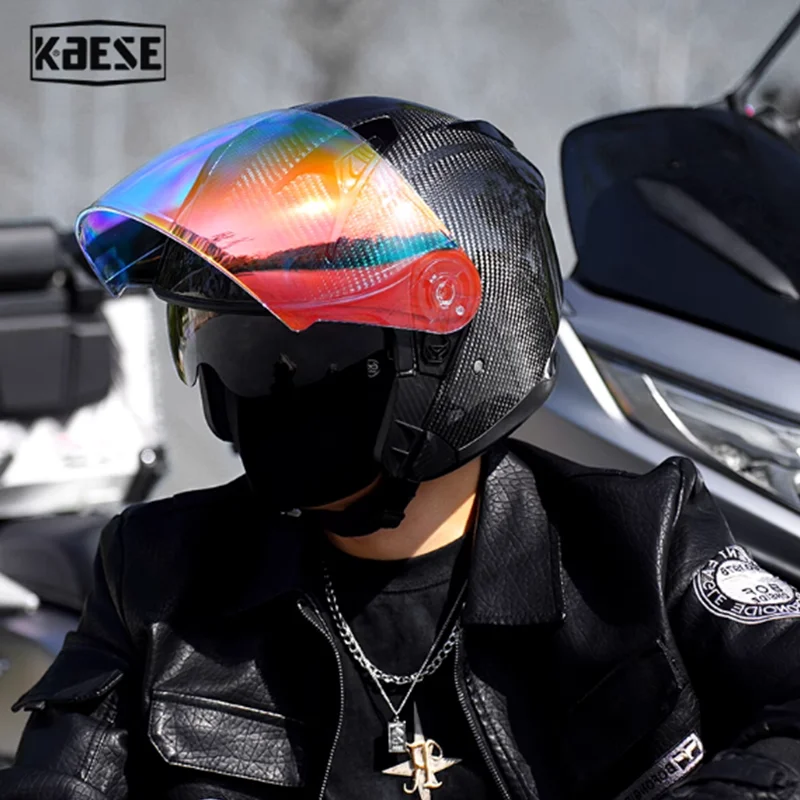 

Надежный мотоциклетный шлем с открытым лицом 3K из углеродного волокна 3/4, с мягкой удобной подкладкой для ношения в течение всего дня без давления