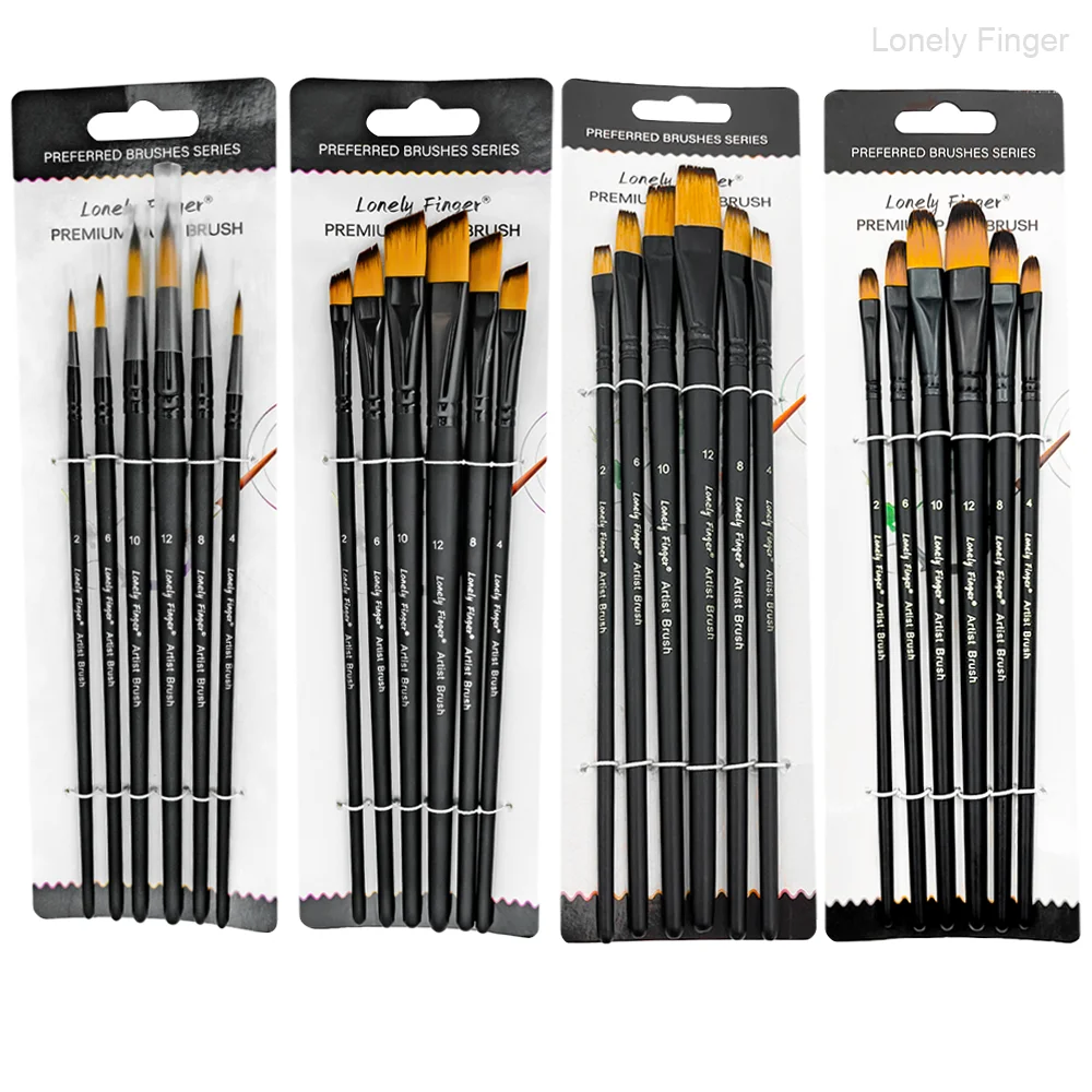 

Watercolor Brush Set, 6 Pcs Professional Paint Brushes Round Flat Angle Filbert for Beginners and Artists, Various Shapes,