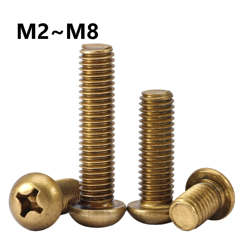 2~30Pcs Brass Phillips Round Head Solids Machine Screws M2 M2.5 M3 M4 M5 M6 M8 Coppers Cross Round Head Bolts