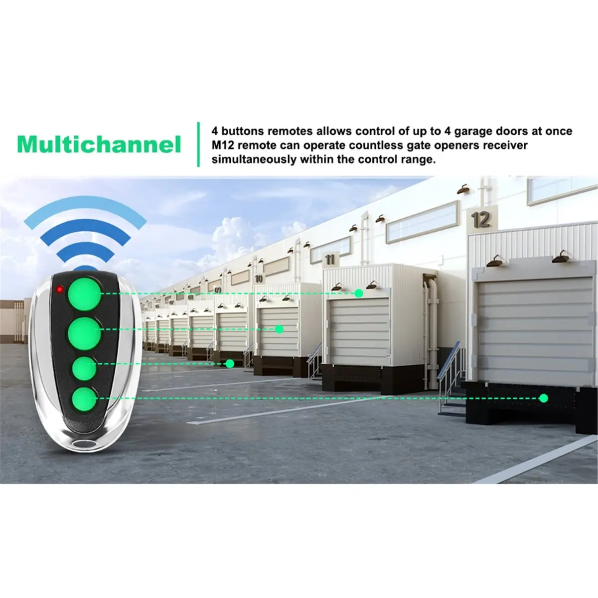 A37T-Garage Door Remote Control Compatible For TOPENS M12 Wireless Transmitter With Keychain 433.92 Mhz