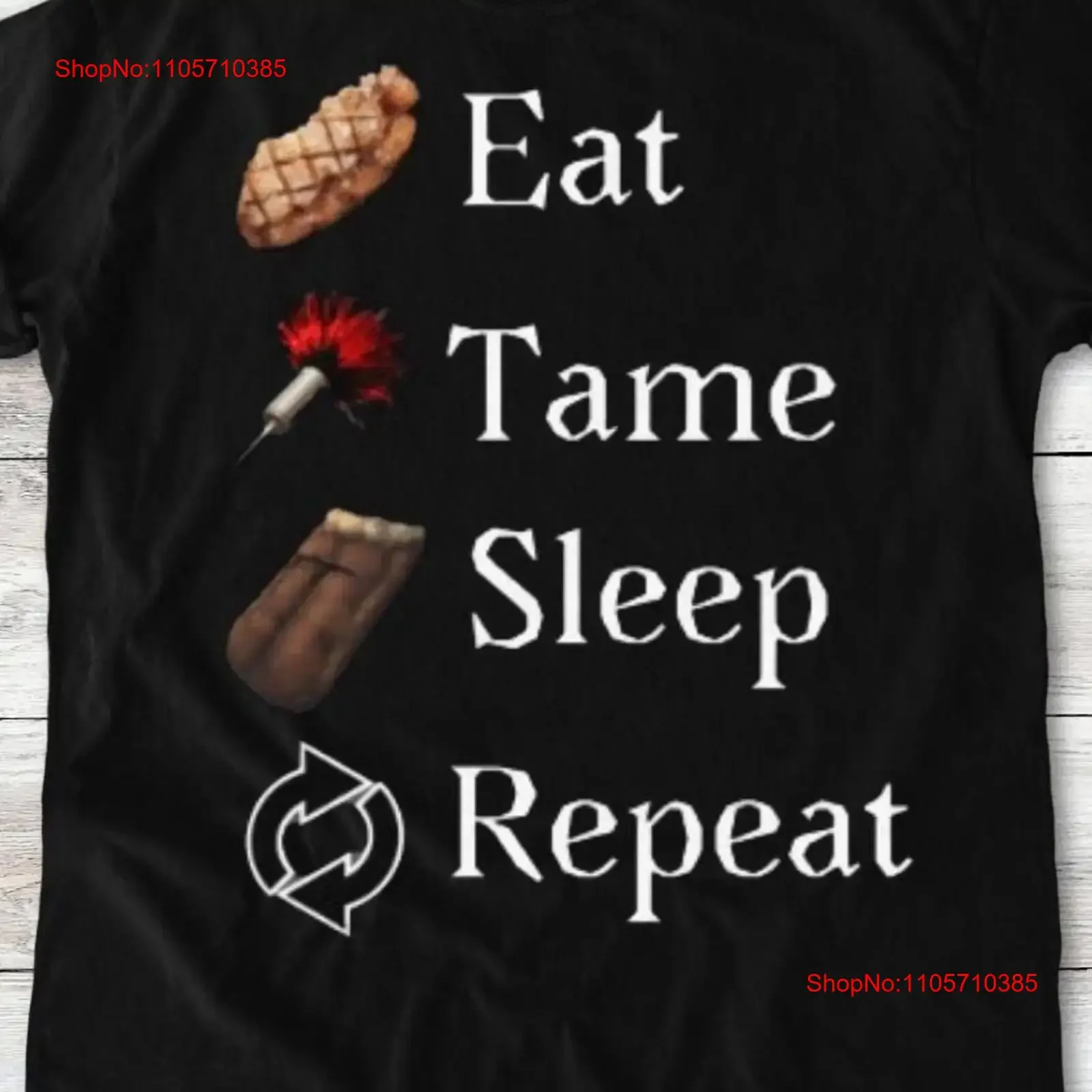 T-shirt Ark Survival Evolved Ascended Eat Tame Sleep Repeat, motif Rex Dino, style rétro années 2000, vintage, effet délavé, respirant, thème nature, pour papa