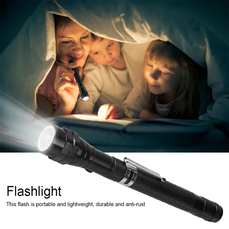 Multi Function Mini Flexible Telescopic LED Flashlight Rotatable Torch With Magnetic End(Black)