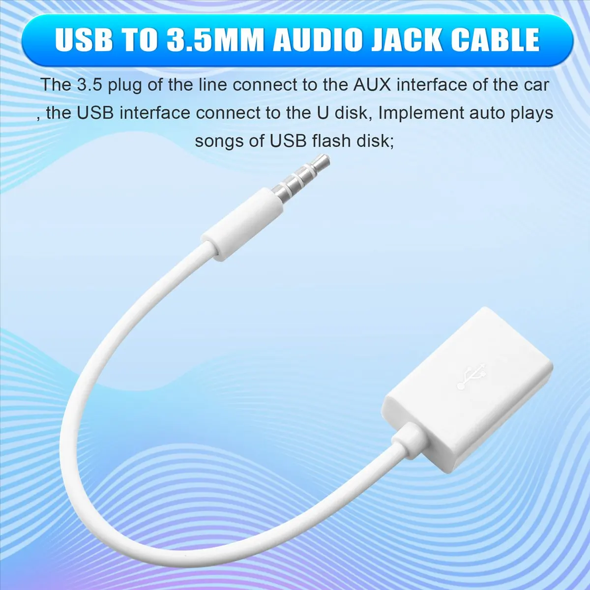 (A89Z) Conector de audio AUX macho de 3,5 mm a USB 2,0 hembra, cable convertidor para coche, MP3, para teléfonos inteligentes y celulares