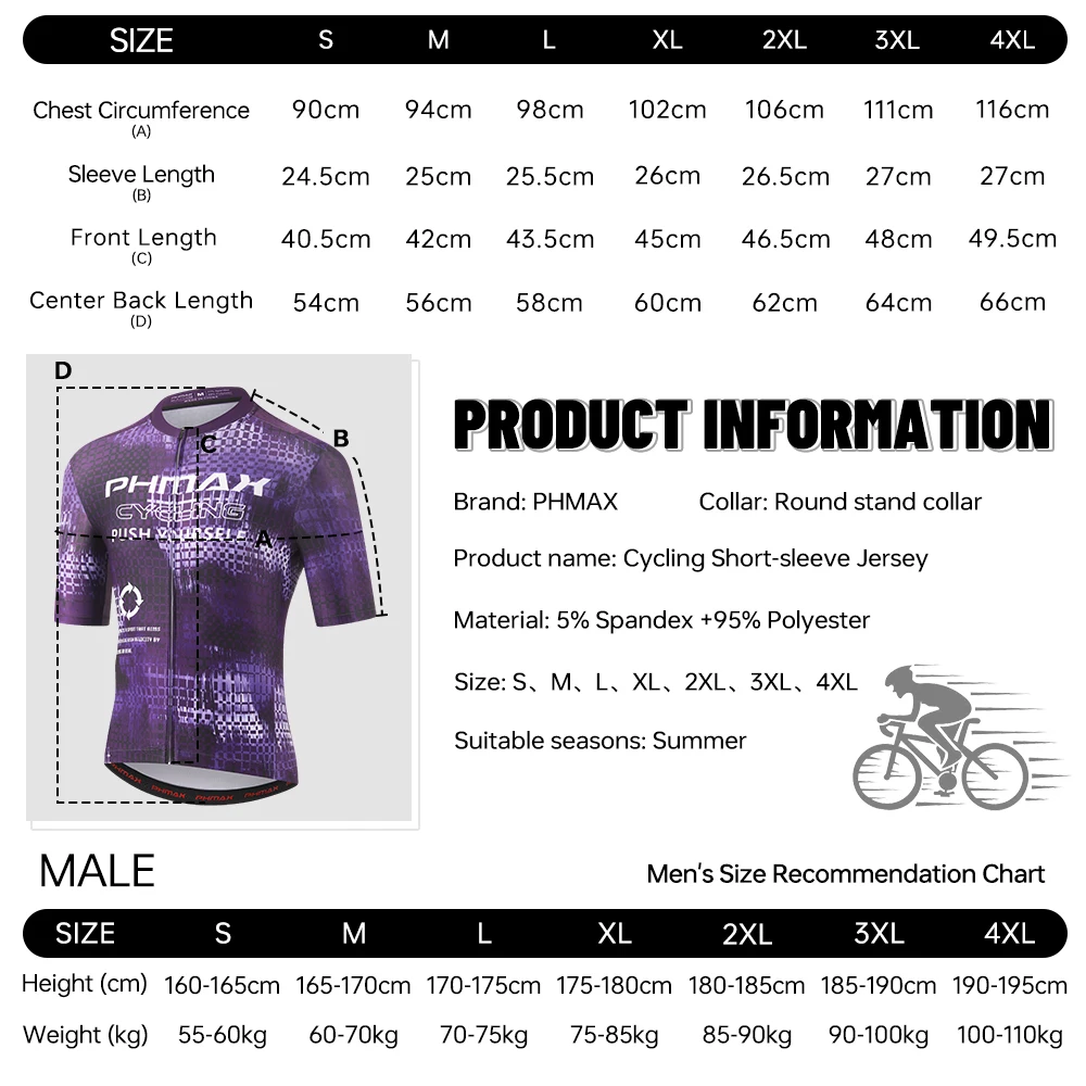PHMAX Men Cycling Jersey Summer Breathable Short Sleeve Anti-UV SPF50+ MTB Road Bike Quick Dry Bicycle Shirt Outdoor Sports Top