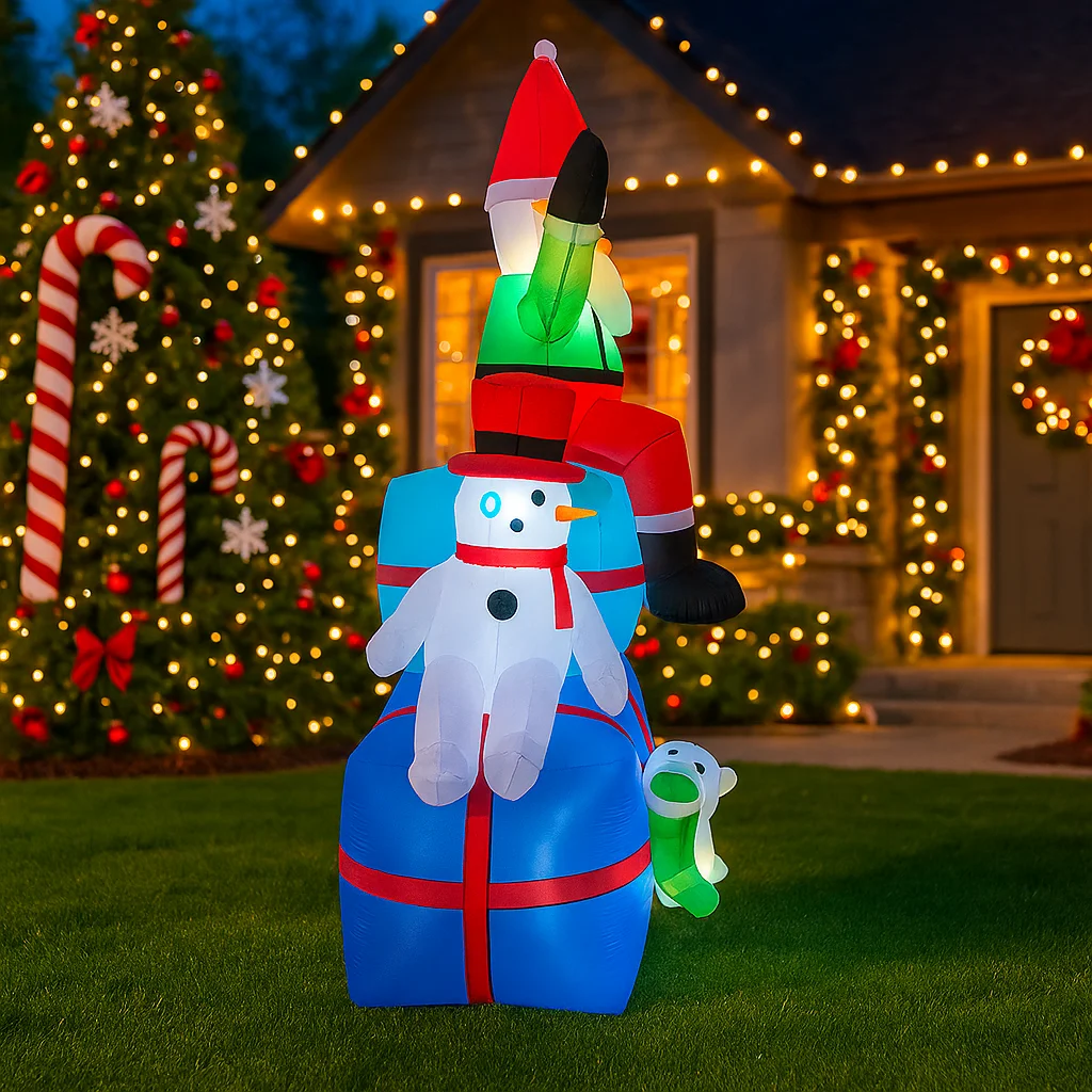 6.8FT زينة عيد الميلاد نفخ سانتا كلوز ثلج قزم الكلب علب الهدايا اللعب ساحة المنزل عيد الميلاد الحلي LED ديكور عيد الميلاد