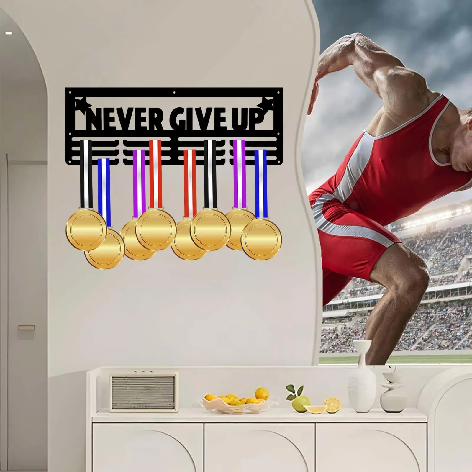 Medal Hanger Wall Display Holder Sturdy Iron Rack for Sports Awards Gymnastics Black Decor