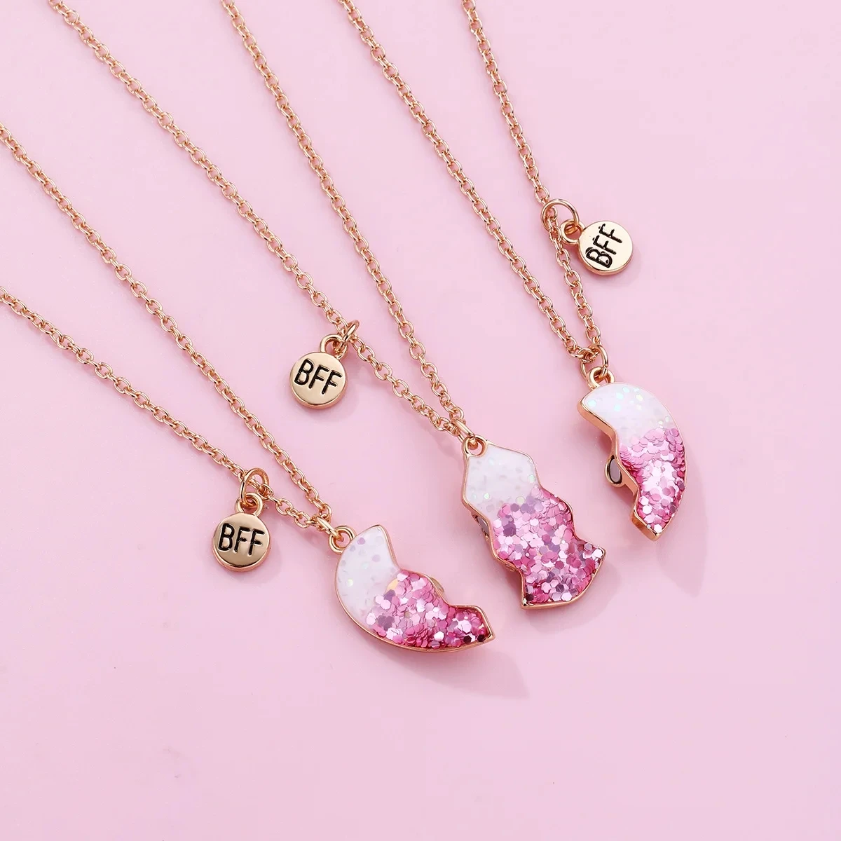 New Sequin Heart Necklaces for Women Girls Magnet Love Star BFF Charm Shinny Clavicle Chain Friendship Party Jewelry Gifts 2024