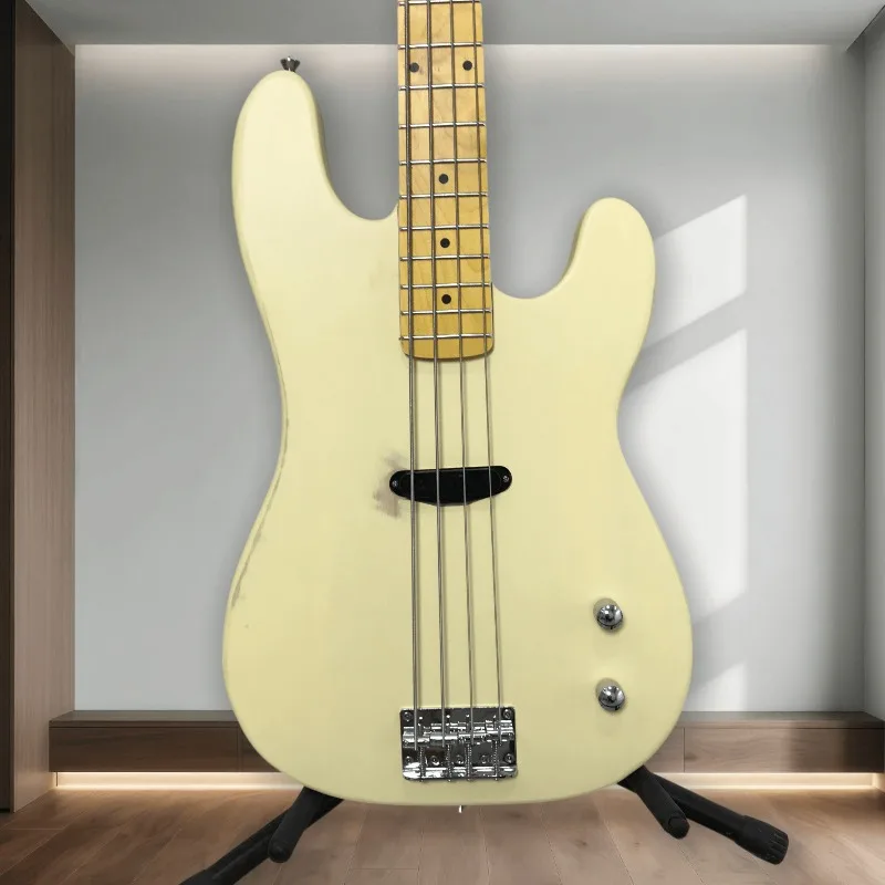 Hot Sales 4 String PB Style Electric Bass Guitar Vintage Cream Matte Finish Chrome Hardware Single Pickup Maple Fretboard Unisex