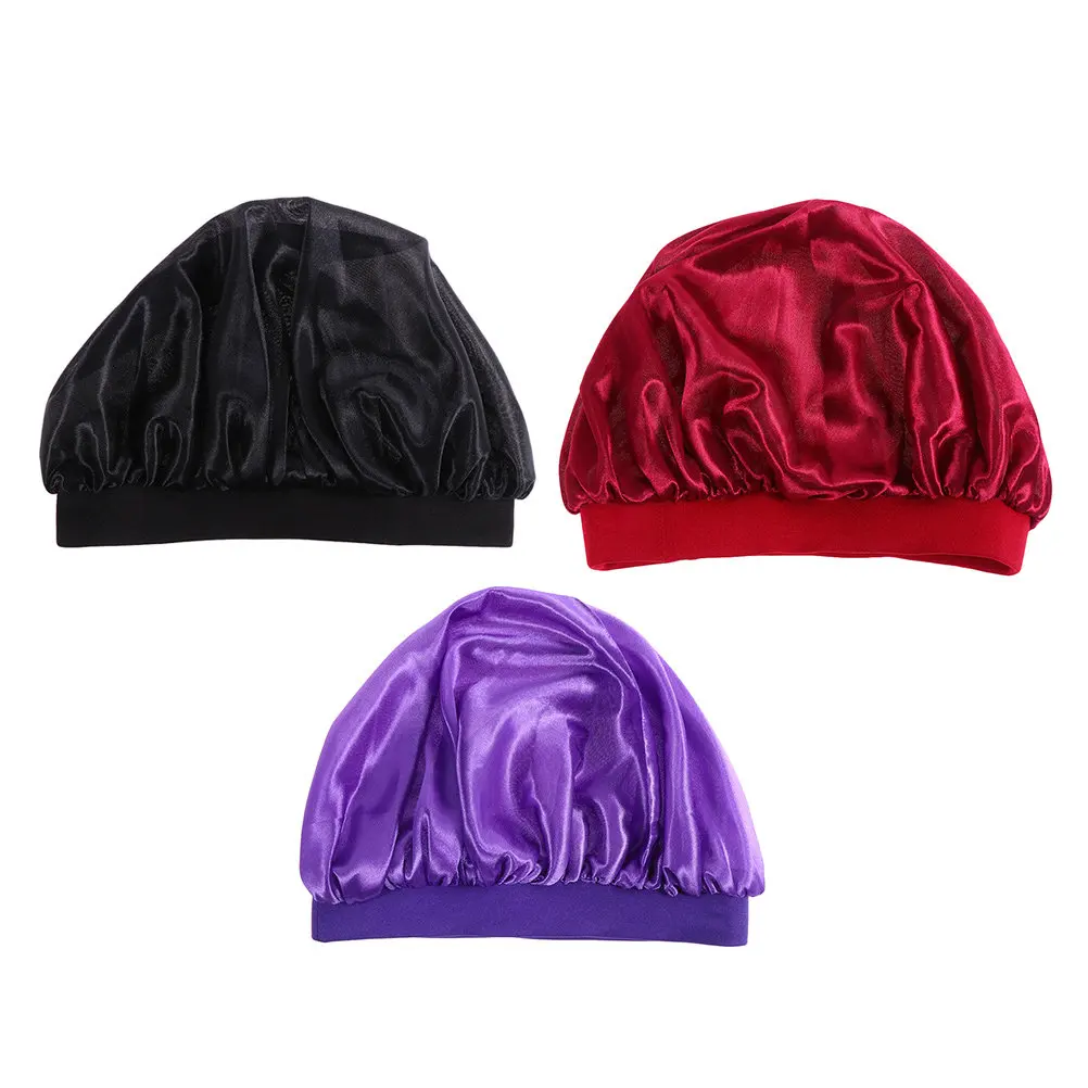 

3Pcs Elastic Sleeping Hats Wide Band Kids Hair Care Caps Comfortable Sleep Caps Baby Bathing Night Hats Children Shower Hat