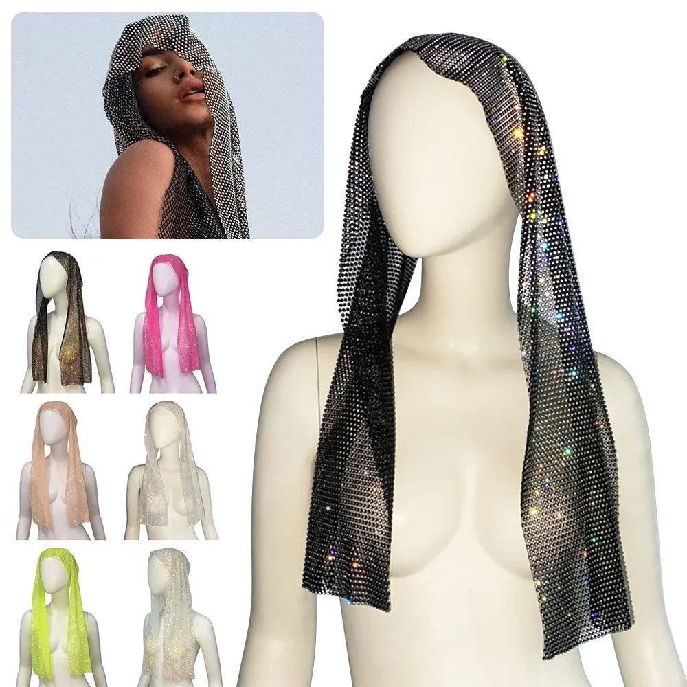 

Универсальная блестящая бандана со стразами, блестящий эластичный шарф с кристаллами, повязки на голову, сетчатый головной убор, повязка для волос