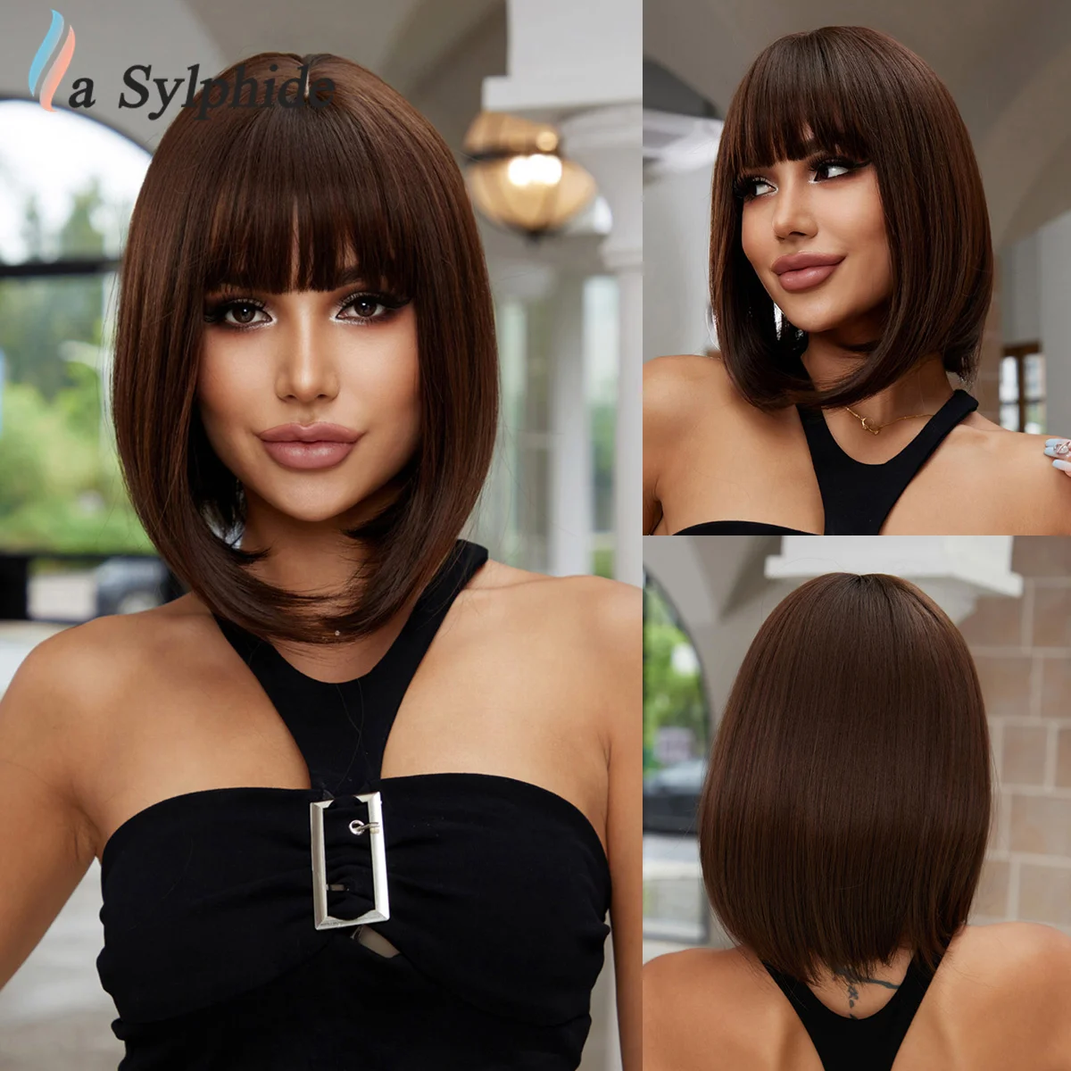 La Sylphide Bob Brown Wig Good Quality Short Wigs for Women Natural Daily Party Cosplay Hair Heat Resistant Hair