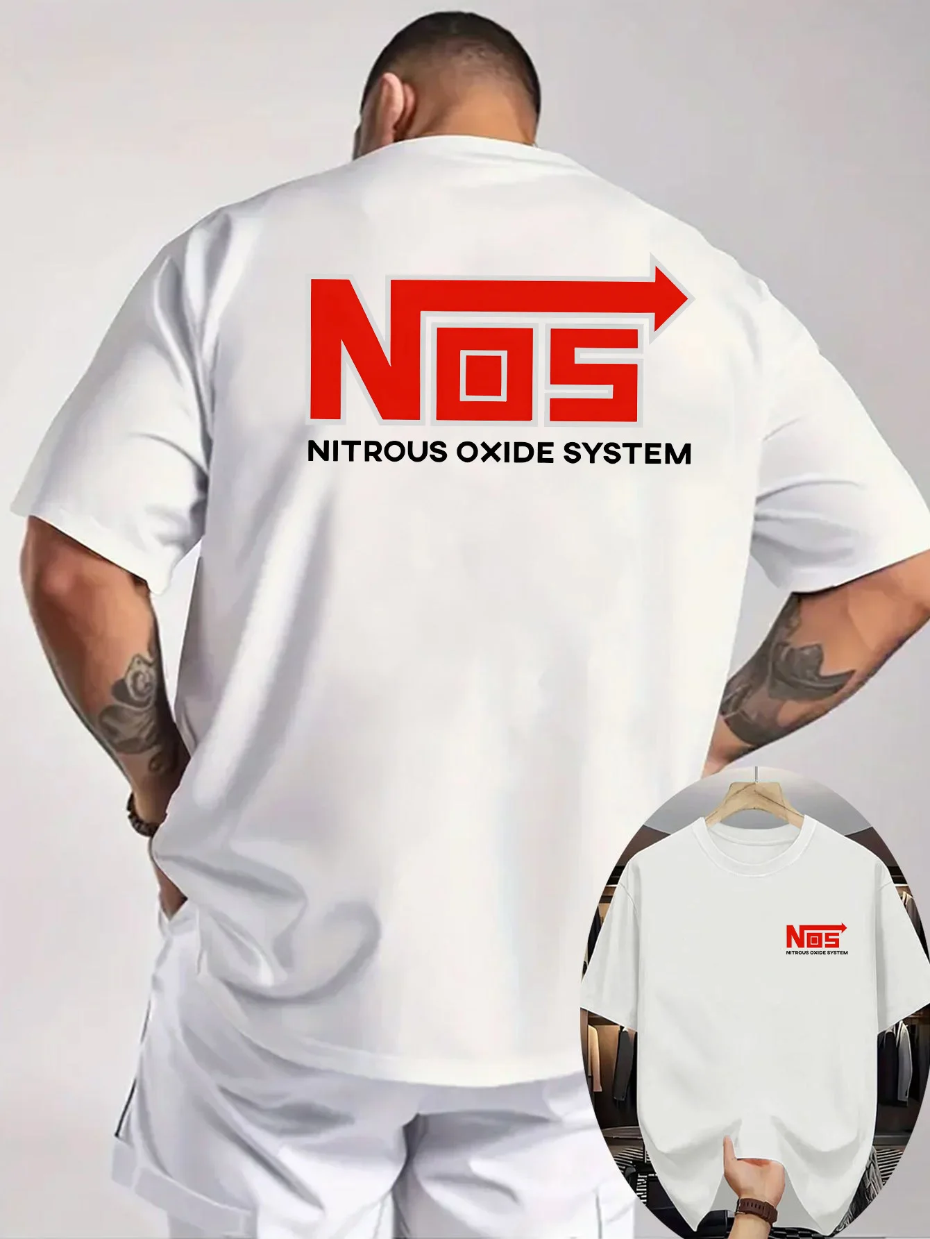 Das neue Sommer-T-Shirt für Herren mit Rundhalsausschnitt und NOS-Nitrogen-System-Mustern auf Vorder- und Rückseite bedruckt. – Detail 8