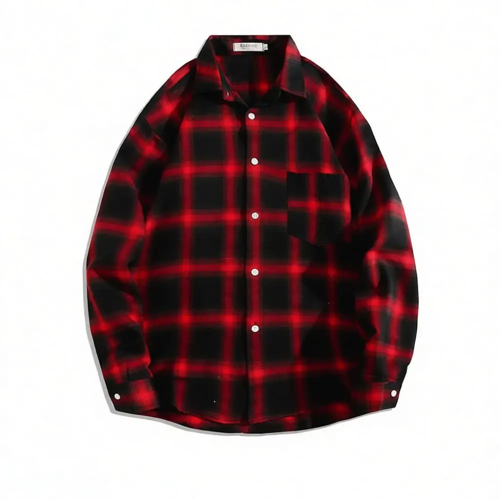 Mens Retro Plaid Shirt Long Sleeve Oversized Japanese Style Casual Streetwear Button Down Fashion Tops For Autumn Outfits