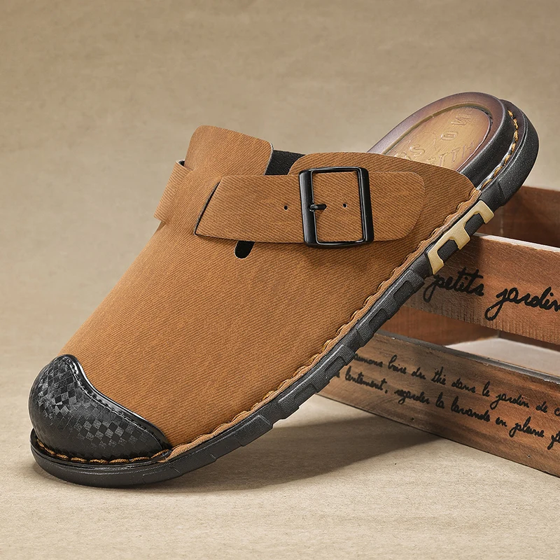 

Мужская обувь Сандалии Летние однотонные тапочки из искусственной кожи на плоской подошве Уличные нескользящие тапочки Мужская пляжная обувь Большой размер 46 47