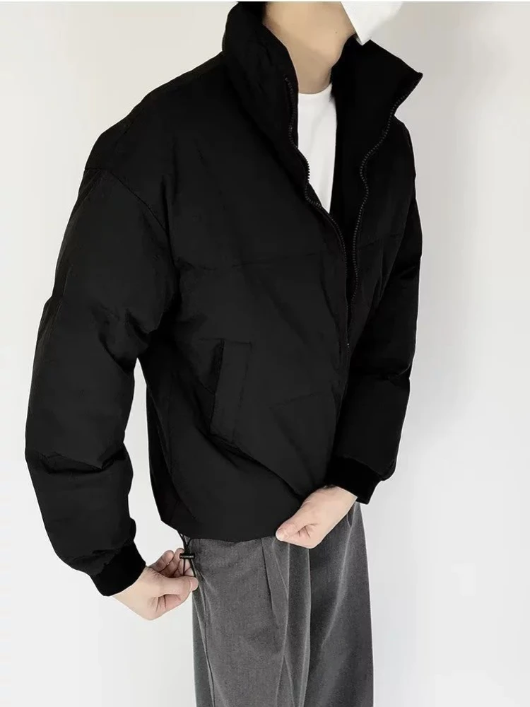 Solid Parkas Men Basics Stand Baggy สไตล์ญี่ปุ่น Minimalist คลาสสิกยอดนิยม Streetwear อารมณ์อิดโรยฤดูหนาว WARM Stylish